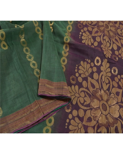 Sanskriti Vintage Green Sarees Pure Silk Hand-Woven Zari Sari 5 Yard Fabric, PS-58363-Green &amp; Purple-Zari Work-100% Pure Silk-9