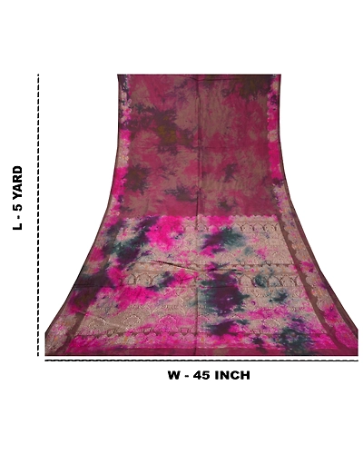 Sanskriti Vintage Indian Sarees Pure Silk Hand-Woven Tie-Dye Premium Sari Fabric, PS-58366-Multi Color-Hand-Woven Work-100% Pure Silk-1