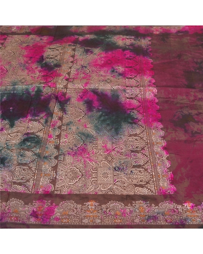 Sanskriti Vintage Indian Sarees Pure Silk Hand-Woven Tie-Dye Premium Sari Fabric, PS-58366-Multi Color-Hand-Woven Work-100% Pure Silk-3
