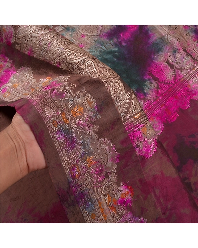Sanskriti Vintage Indian Sarees Pure Silk Hand-Woven Tie-Dye Premium Sari Fabric, PS-58366-Multi Color-Hand-Woven Work-100% Pure Silk-4