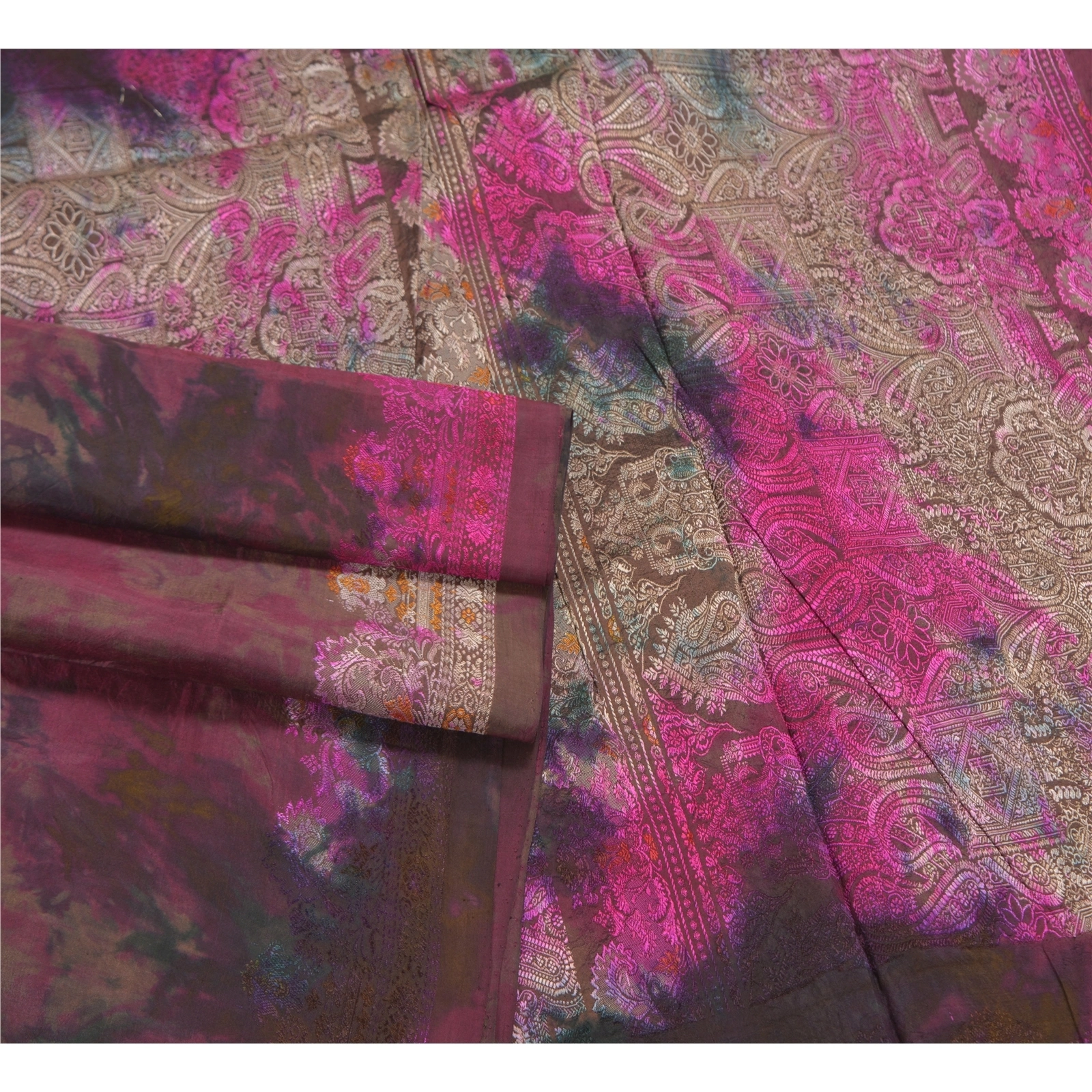 Sanskriti Vintage Indian Sarees Pure Silk Hand-Woven Tie-Dye Premium Sari Fabric, PS-58366-Multi Color-Hand-Woven Work-100% Pure Silk-7