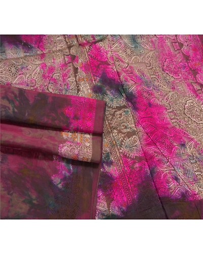 Sanskriti Vintage Indian Sarees Pure Silk Hand-Woven Tie-Dye Premium Sari Fabric, PS-58366-Multi Color-Hand-Woven Work-100% Pure Silk-7