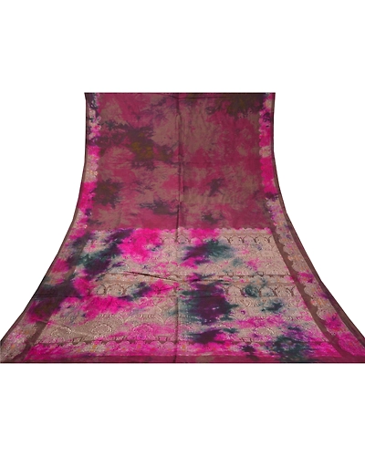 Sanskriti Vintage Indian Sarees Pure Silk Hand-Woven Tie-Dye Premium Sari Fabric, PS-58366-Multi Color-Hand-Woven Work-100% Pure Silk-8