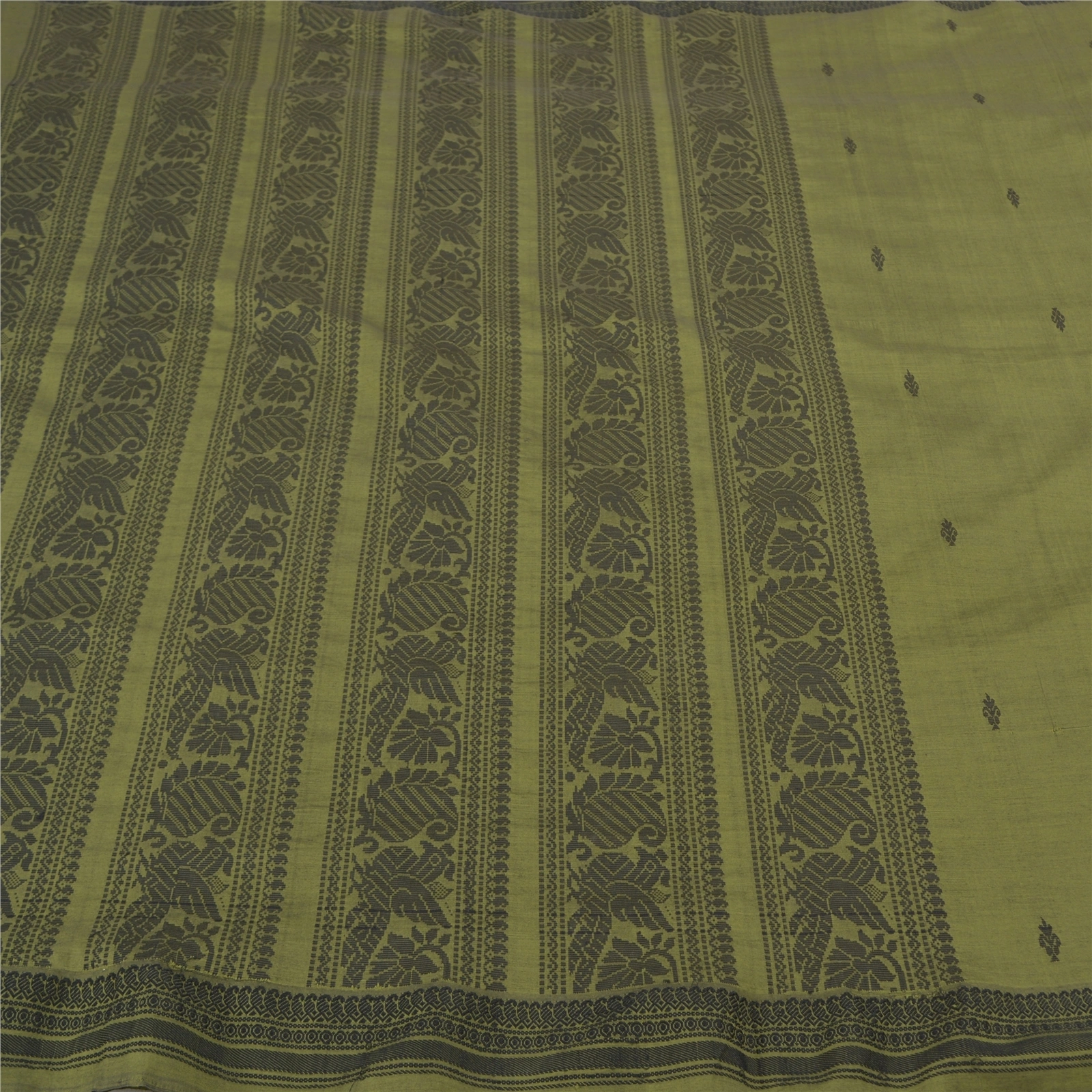 Sanskriti Vintage Green Sarees Blend Silk Hand-Woven Animal Premium Sari Fabric, PS-58375-Green-Hand-Woven Work-Blend Silk-3