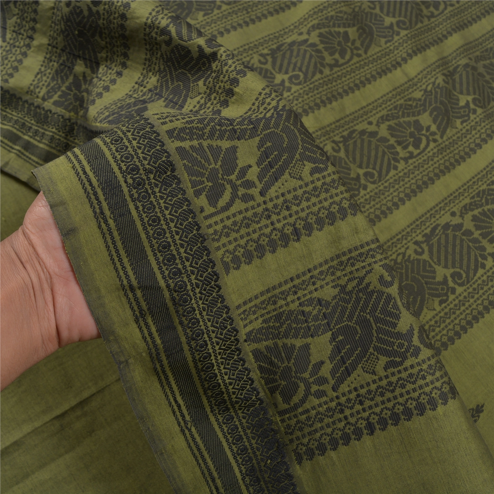 Sanskriti Vintage Green Sarees Blend Silk Hand-Woven Animal Premium Sari Fabric, PS-58375-Green-Hand-Woven Work-Blend Silk-4