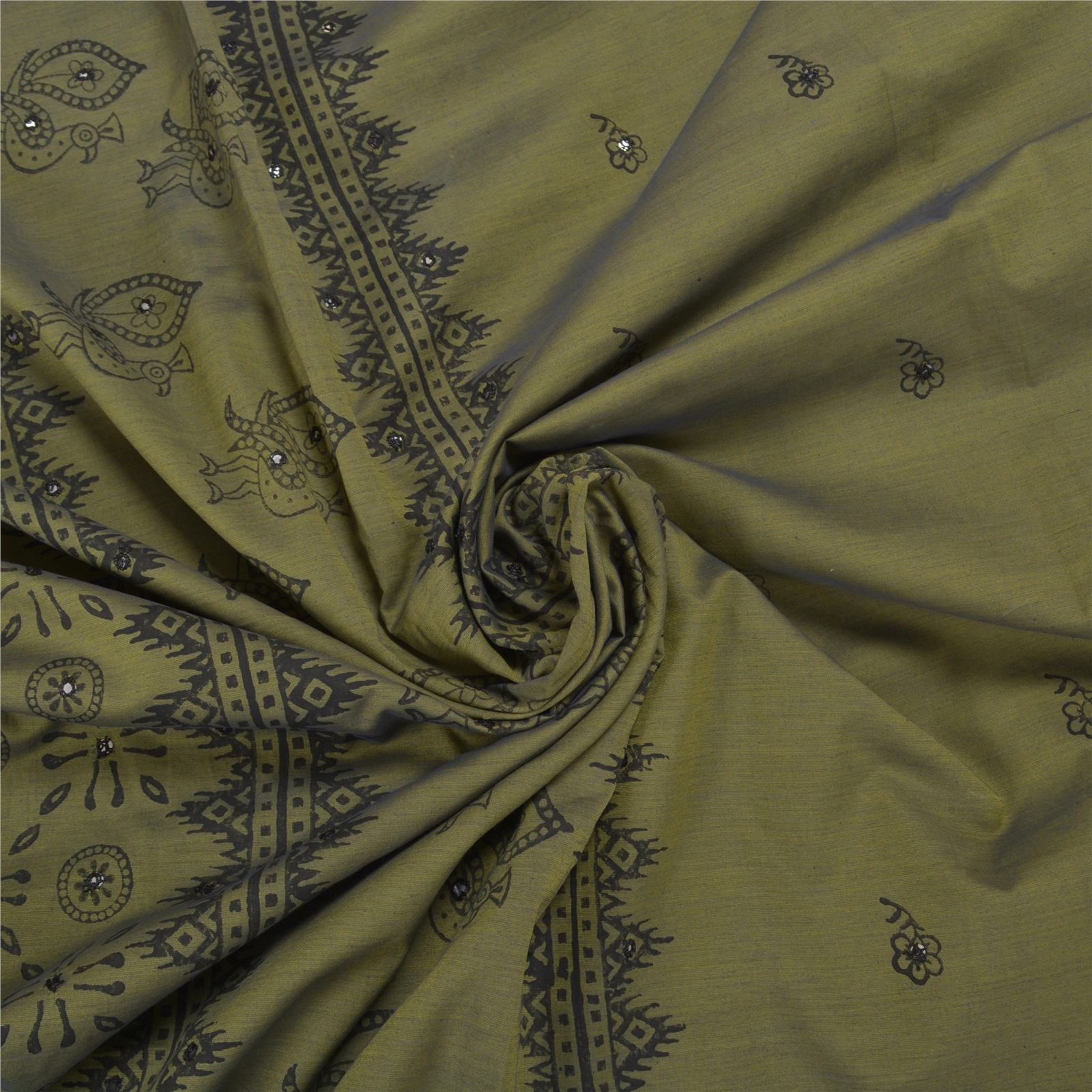 Sanskriti Vintage Green Sarees Blend Silk Hand-Woven Animal Premium Sari Fabric, PS-58375-Green-Hand-Woven Work-Blend Silk-6