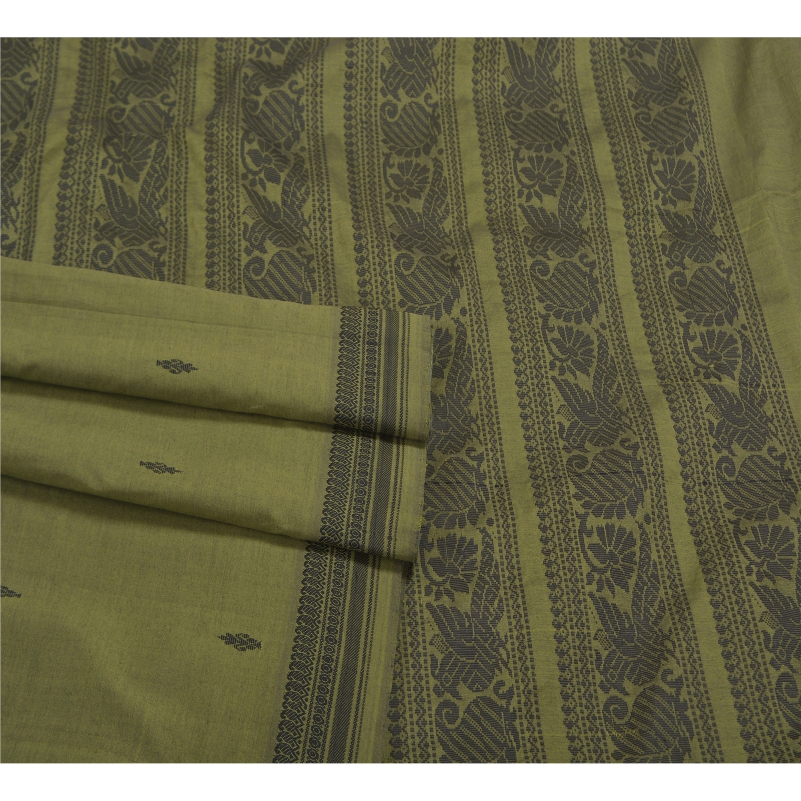 Sanskriti Vintage Green Sarees Blend Silk Hand-Woven Animal Premium Sari Fabric, PS-58375-Green-Hand-Woven Work-Blend Silk-7