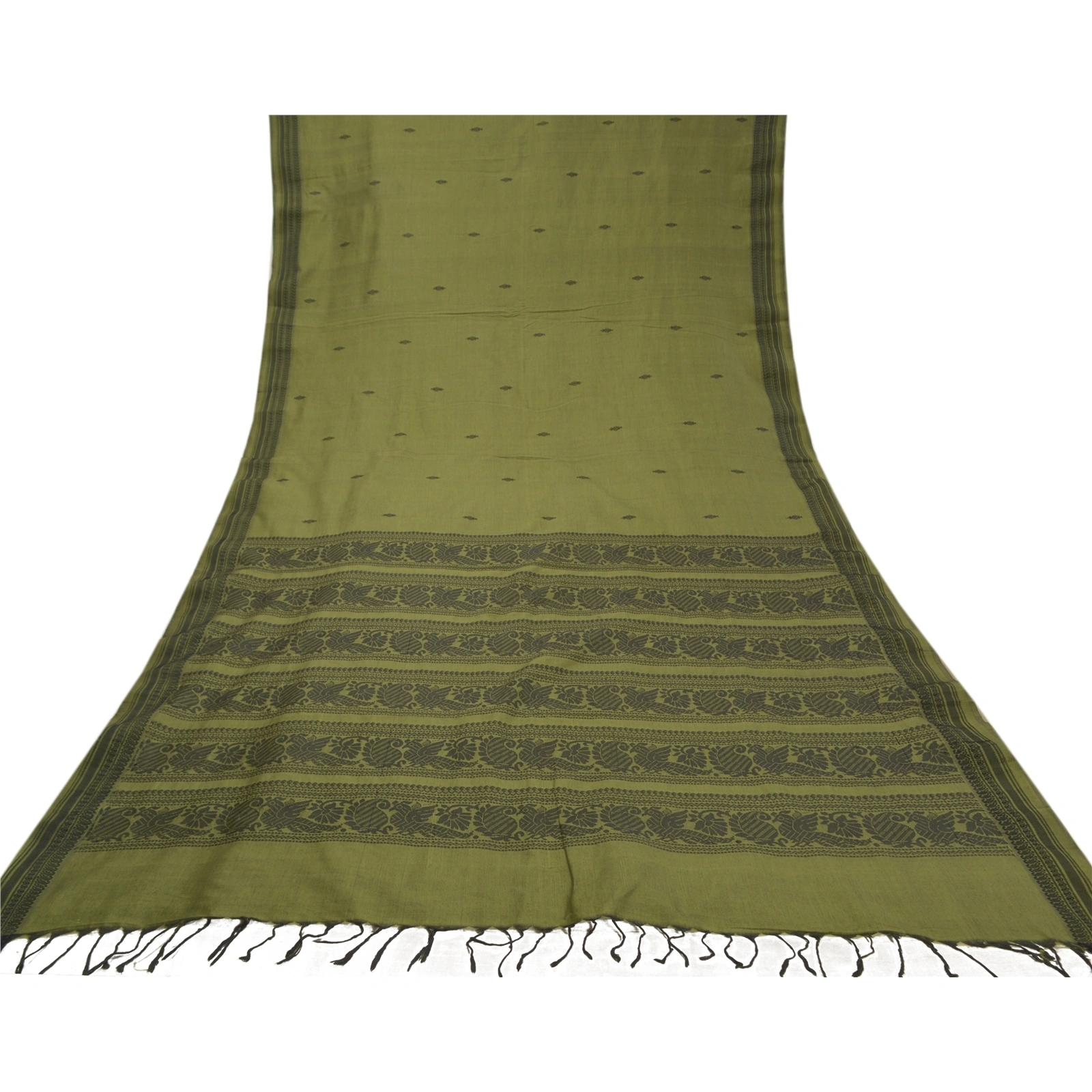 Sanskriti Vintage Green Sarees Blend Silk Hand-Woven Animal Premium Sari Fabric, PS-58375-Green-Hand-Woven Work-Blend Silk-8