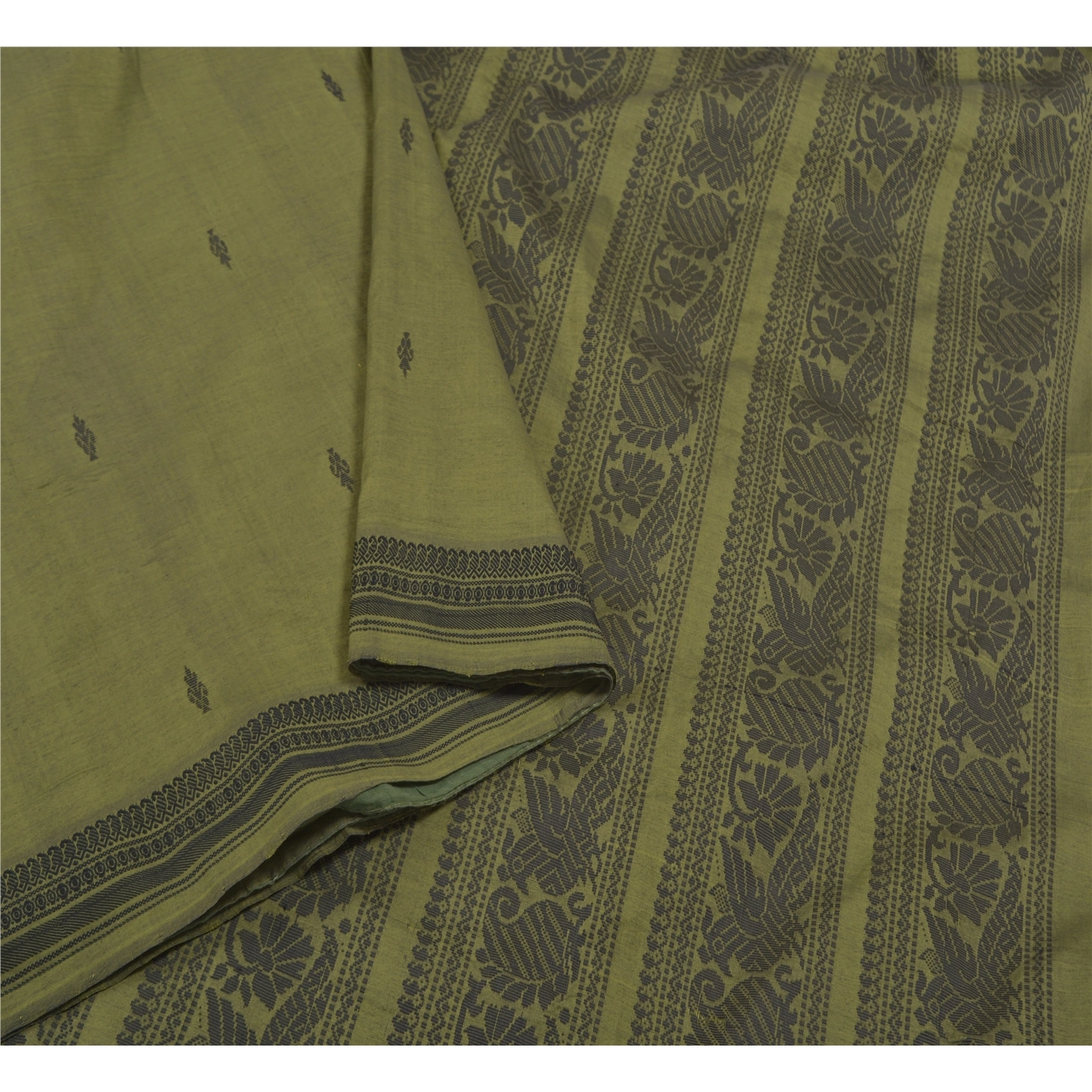 Sanskriti Vintage Green Sarees Blend Silk Hand-Woven Animal Premium Sari Fabric, PS-58375-Green-Hand-Woven Work-Blend Silk-9