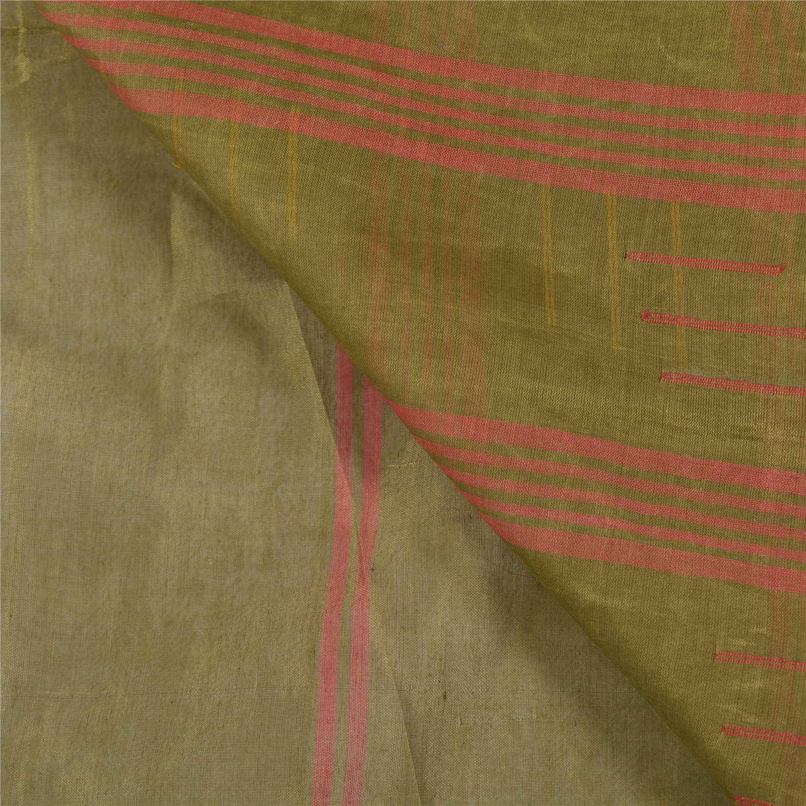 Sanskriti Vintage Green Sarees Pure Silk Hand-Woven Indian Tant Sari Fabric, PS-58383-Green-Thread Work-100% Pure Silk-2