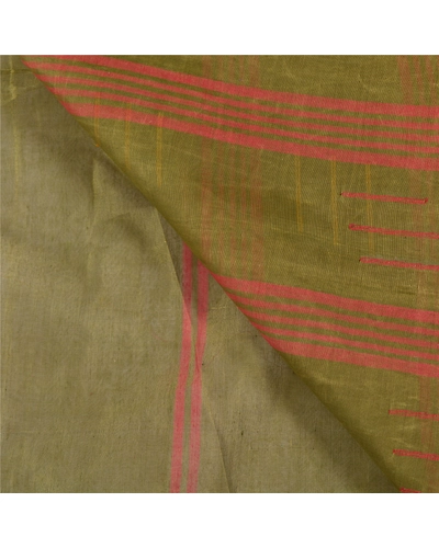 Sanskriti Vintage Green Sarees Pure Silk Hand-Woven Indian Tant Sari Fabric, PS-58383-Green-Thread Work-100% Pure Silk-2