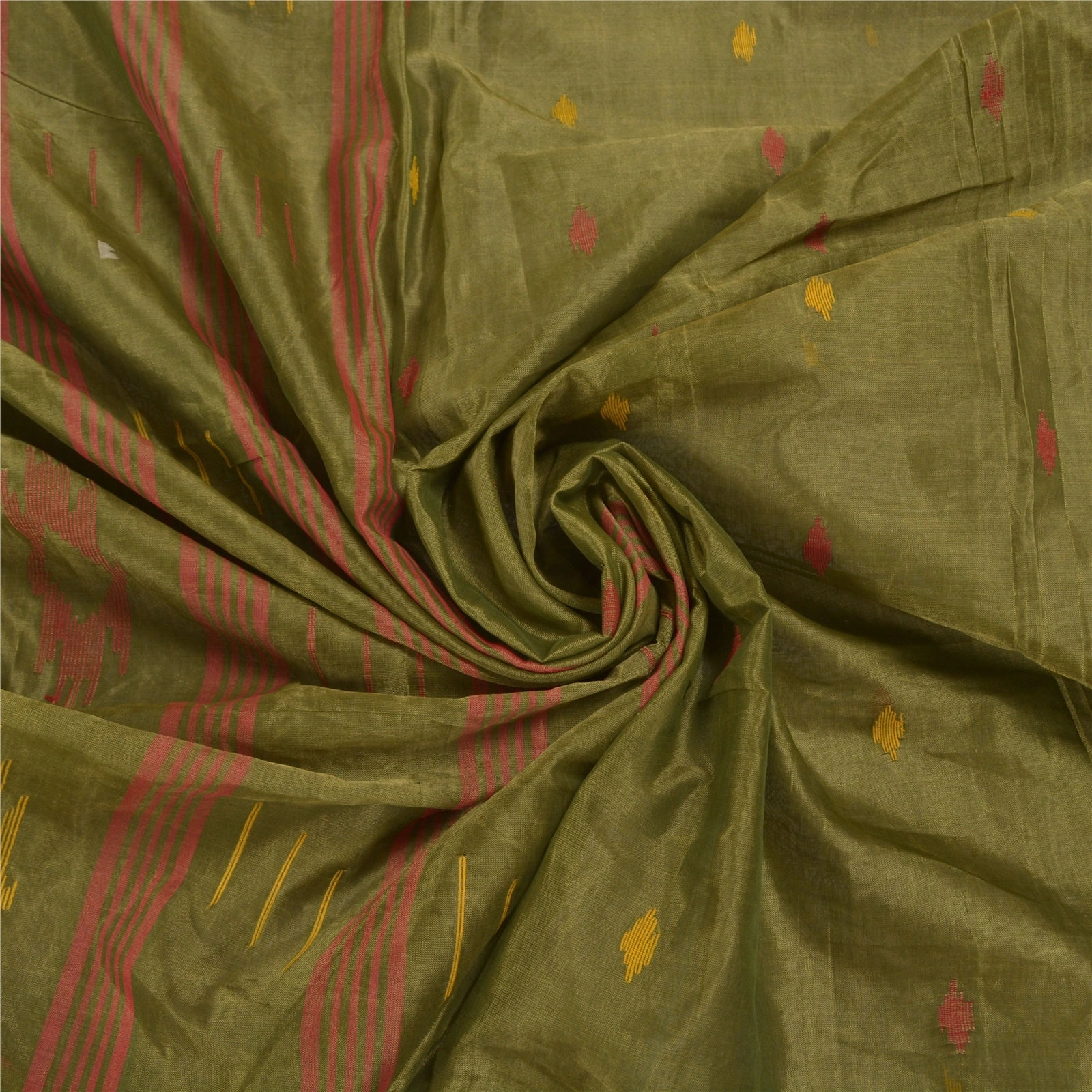 Sanskriti Vintage Green Sarees Pure Silk Hand-Woven Indian Tant Sari Fabric, PS-58383-Green-Thread Work-100% Pure Silk-6