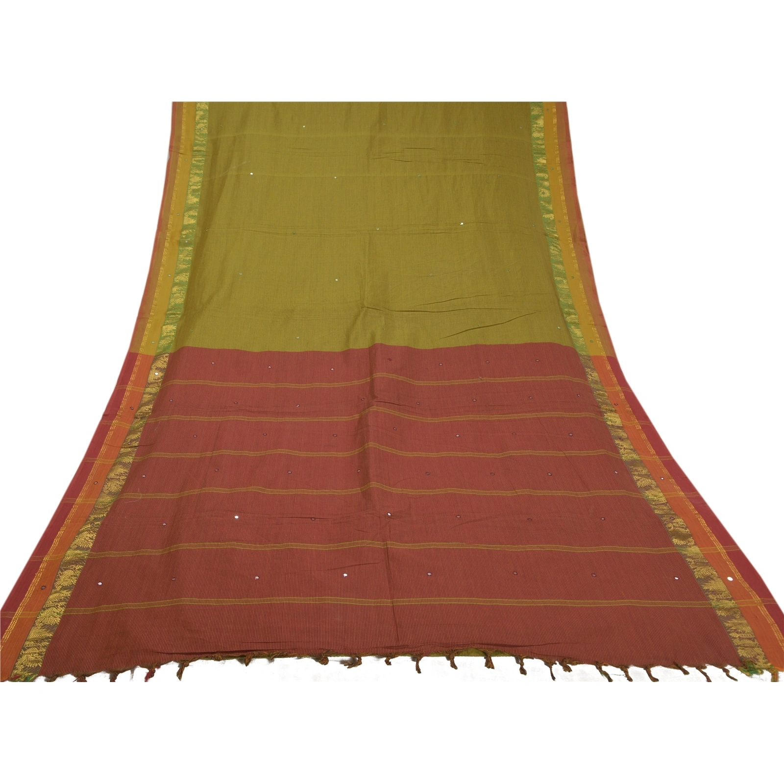 Sanskriti Vintage Green Indian Sarees Art Silk Woven Ilkal Premium Sari Fabric, PS-58393-Green &amp; Dark Red-Woven Work-Art (Artificial) Silk-8