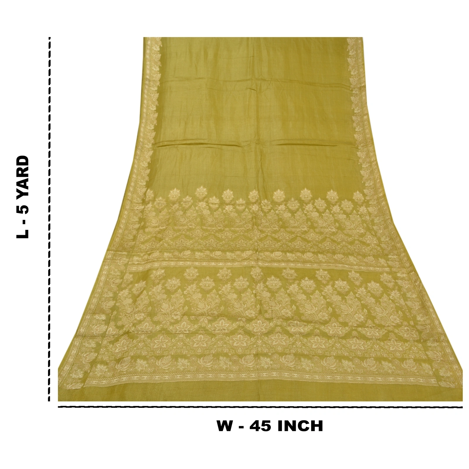 Sanskriti Vintage Green Indian Sarees 100% Pure Silk Woven Craft Sari Fabric, PS-58394-Green-Woven Work-100% Pure Silk-1