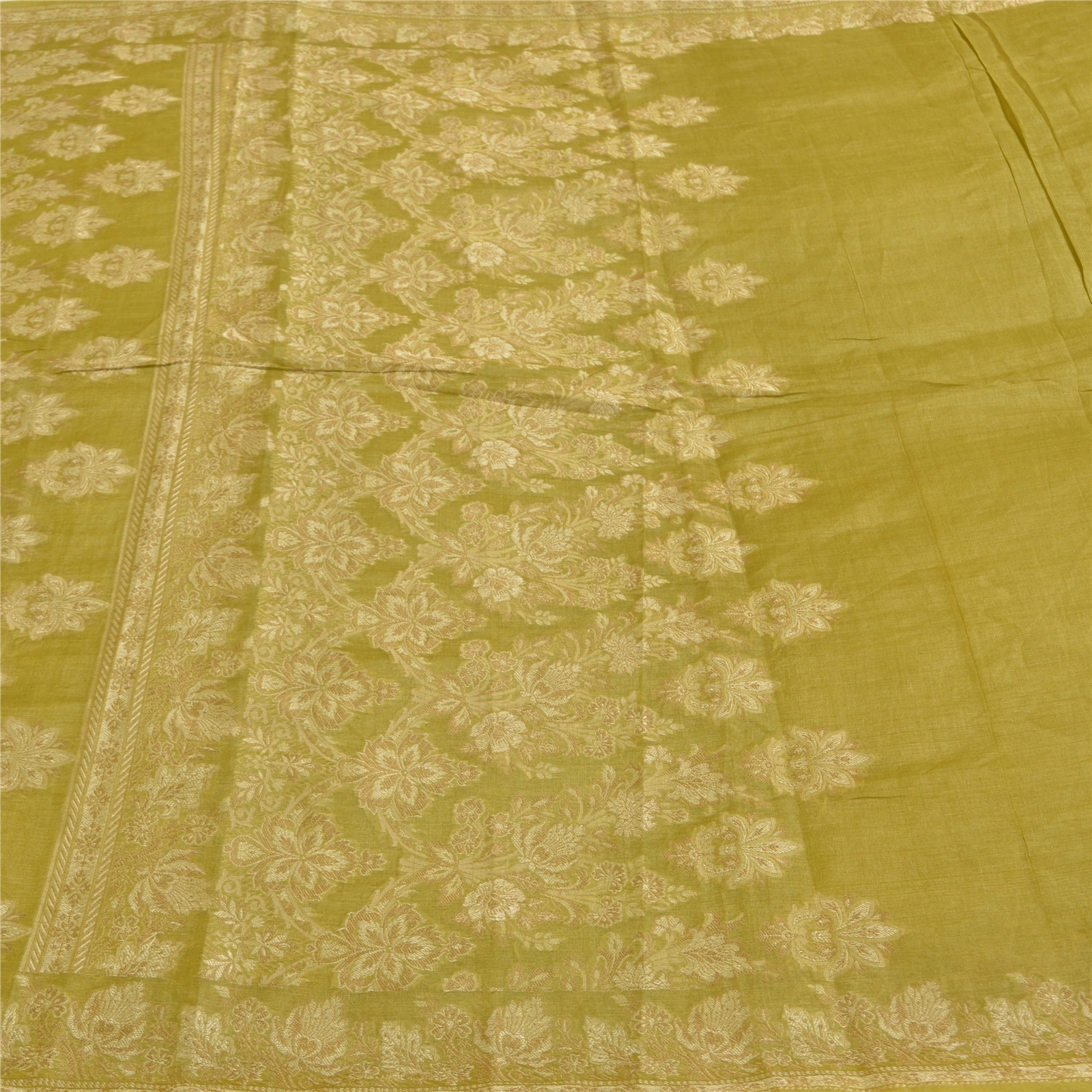 Sanskriti Vintage Green Indian Sarees 100% Pure Silk Woven Craft Sari Fabric, PS-58394-Green-Woven Work-100% Pure Silk-3