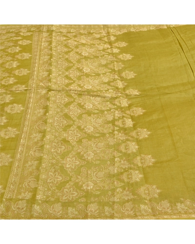 Sanskriti Vintage Green Indian Sarees 100% Pure Silk Woven Craft Sari Fabric, PS-58394-Green-Woven Work-100% Pure Silk-3
