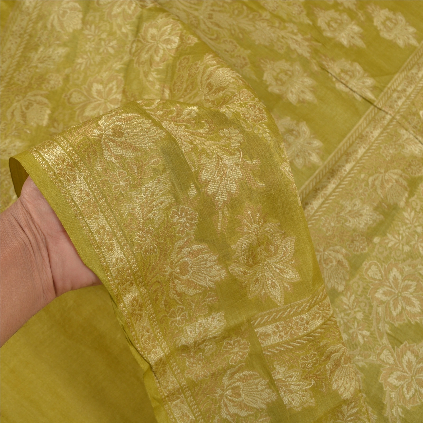 Sanskriti Vintage Green Indian Sarees 100% Pure Silk Woven Craft Sari Fabric, PS-58394-Green-Woven Work-100% Pure Silk-4