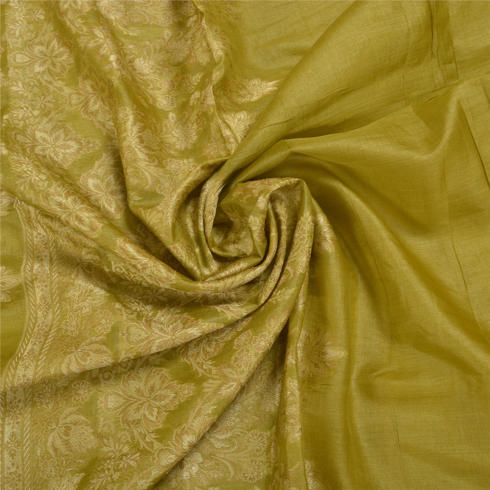 Sanskriti Vintage Green Indian Sarees 100% Pure Silk Woven Craft Sari Fabric, PS-58394-Green-Woven Work-100% Pure Silk-6