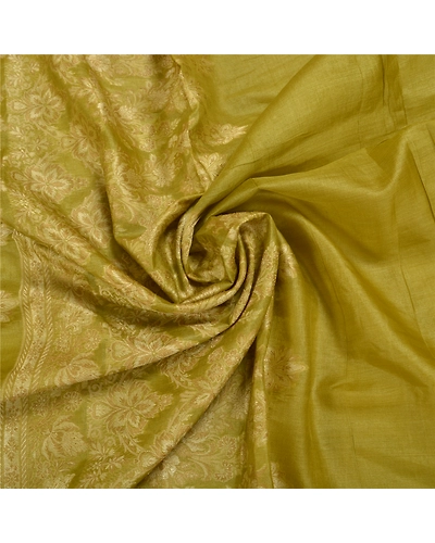 Sanskriti Vintage Green Indian Sarees 100% Pure Silk Woven Craft Sari Fabric, PS-58394-Green-Woven Work-100% Pure Silk-6
