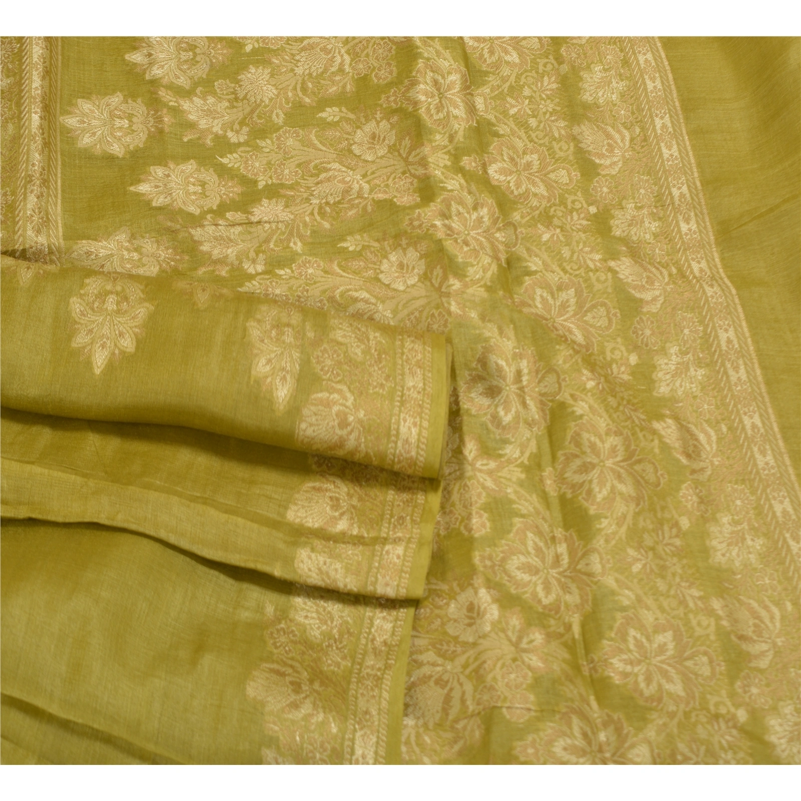 Sanskriti Vintage Green Indian Sarees 100% Pure Silk Woven Craft Sari Fabric, PS-58394-Green-Woven Work-100% Pure Silk-7