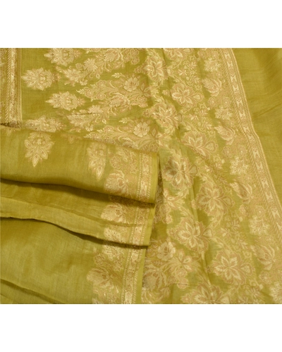 Sanskriti Vintage Green Indian Sarees 100% Pure Silk Woven Craft Sari Fabric, PS-58394-Green-Woven Work-100% Pure Silk-7
