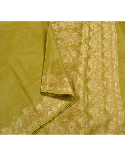 Sanskriti Vintage Green Indian Sarees 100% Pure Silk Woven Craft Sari Fabric, PS-58394-Green-Woven Work-100% Pure Silk-9