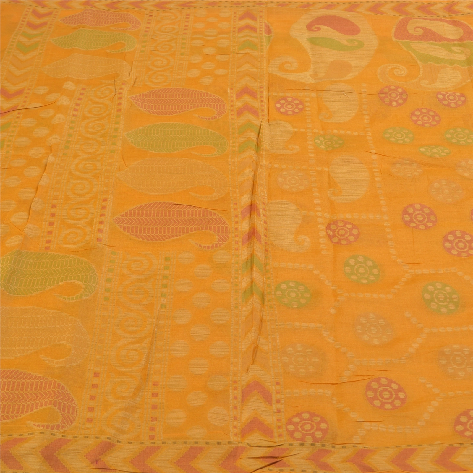 Sanskriti Vintage Saffron Indian Sarees Pure Silk Hand-Woven Craft Sari Fabric, PS-58403-Shade Of Saffron-Hand-Woven Work-100% Pure Silk-3