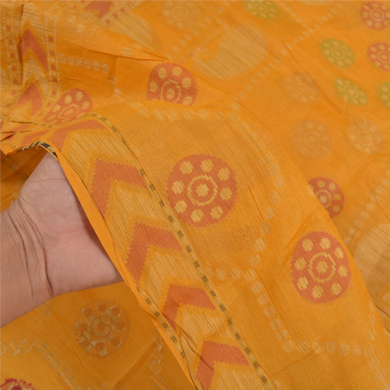 Sanskriti Vintage Saffron Indian Sarees Pure Silk Hand-Woven Craft Sari Fabric, PS-58403-Shade Of Saffron-Hand-Woven Work-100% Pure Silk-4