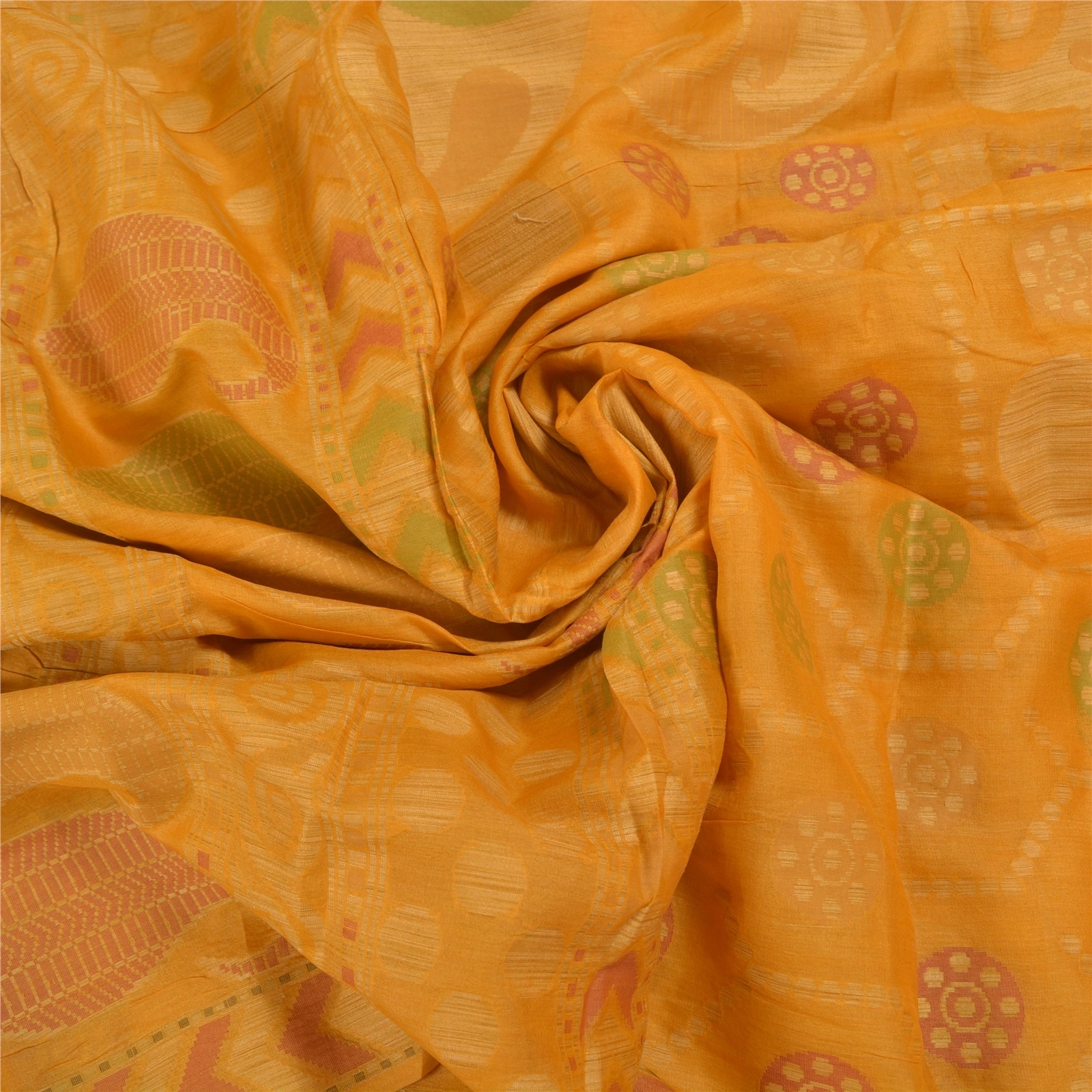 Sanskriti Vintage Saffron Indian Sarees Pure Silk Hand-Woven Craft Sari Fabric, PS-58403-Shade Of Saffron-Hand-Woven Work-100% Pure Silk-6