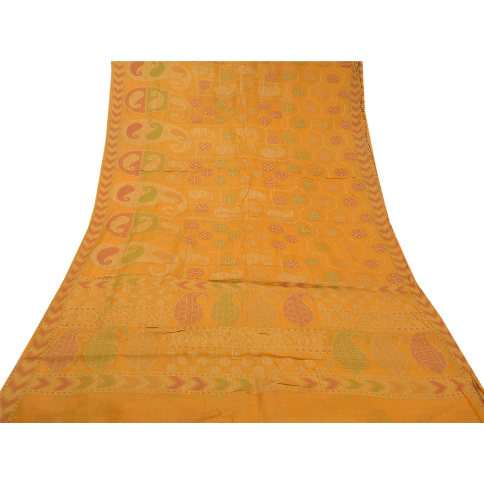 Sanskriti Vintage Saffron Indian Sarees Pure Silk Hand-Woven Craft Sari Fabric, PS-58403-Shade Of Saffron-Hand-Woven Work-100% Pure Silk-8