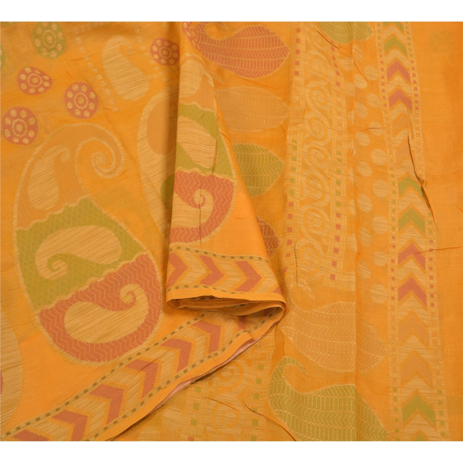 Sanskriti Vintage Saffron Indian Sarees Pure Silk Hand-Woven Craft Sari Fabric, PS-58403-Shade Of Saffron-Hand-Woven Work-100% Pure Silk-9