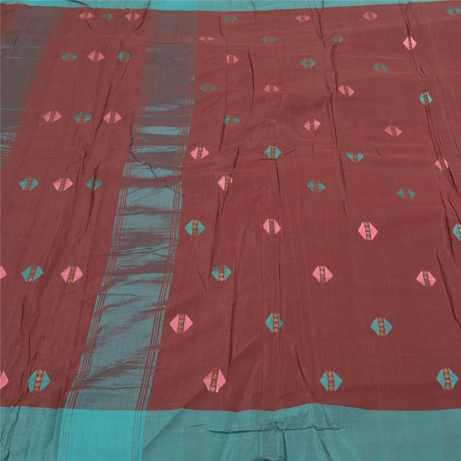 Sanskriti Vintage Brown Sarees Blend Silk Hand-Woven Craft Sari 5 Yard Fabric, PS-58404-Shade Of Brown &amp; Green-Hand-Woven Work-Blend Silk-3