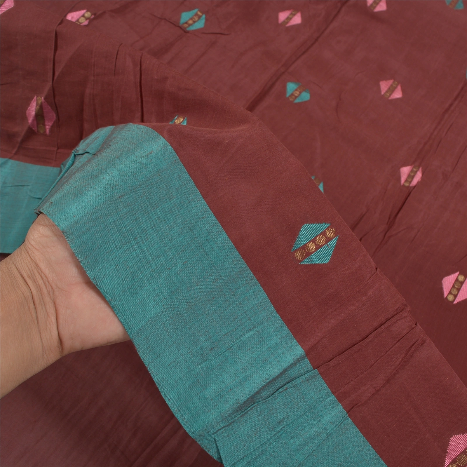 Sanskriti Vintage Brown Sarees Blend Silk Hand-Woven Craft Sari 5 Yard Fabric, PS-58404-Shade Of Brown &amp; Green-Hand-Woven Work-Blend Silk-4