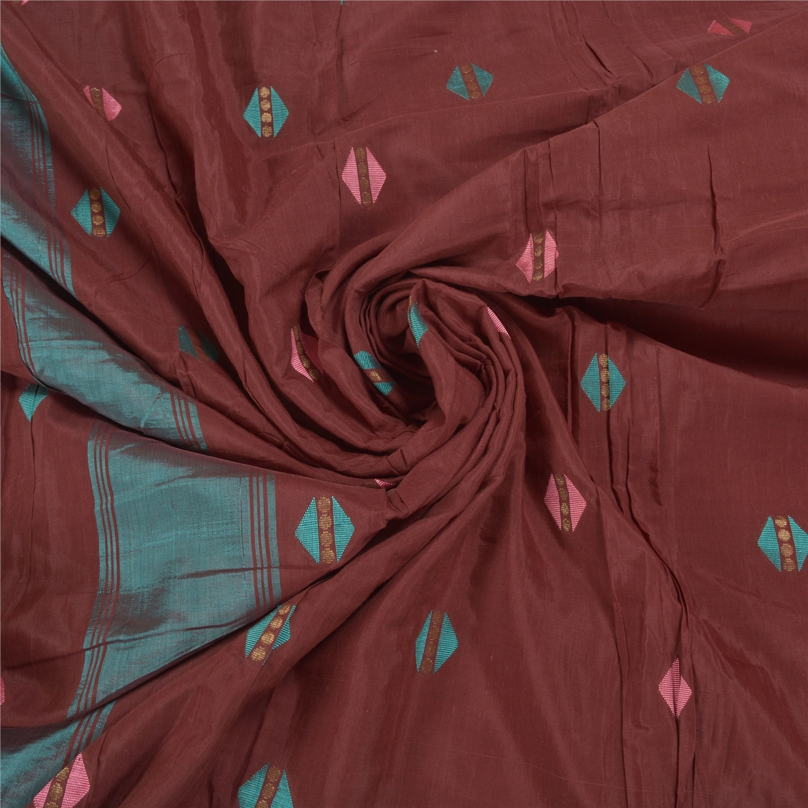 Sanskriti Vintage Brown Sarees Blend Silk Hand-Woven Craft Sari 5 Yard Fabric, PS-58404-Shade Of Brown &amp; Green-Hand-Woven Work-Blend Silk-6