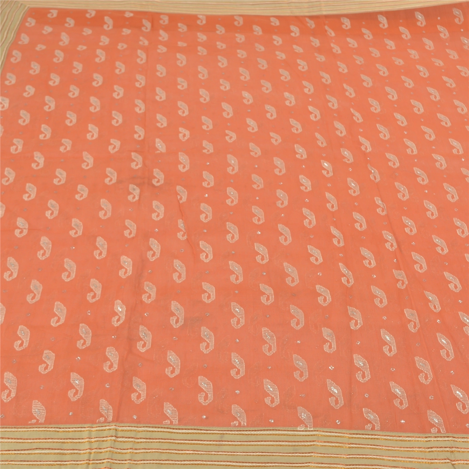 Sanskriti Vintage Peach Sarees Cotton Silk Embroidered Kota Premium Sari Fabric, PS-58419-Shade Of Peach-Patch Work-Cotton Silk-3