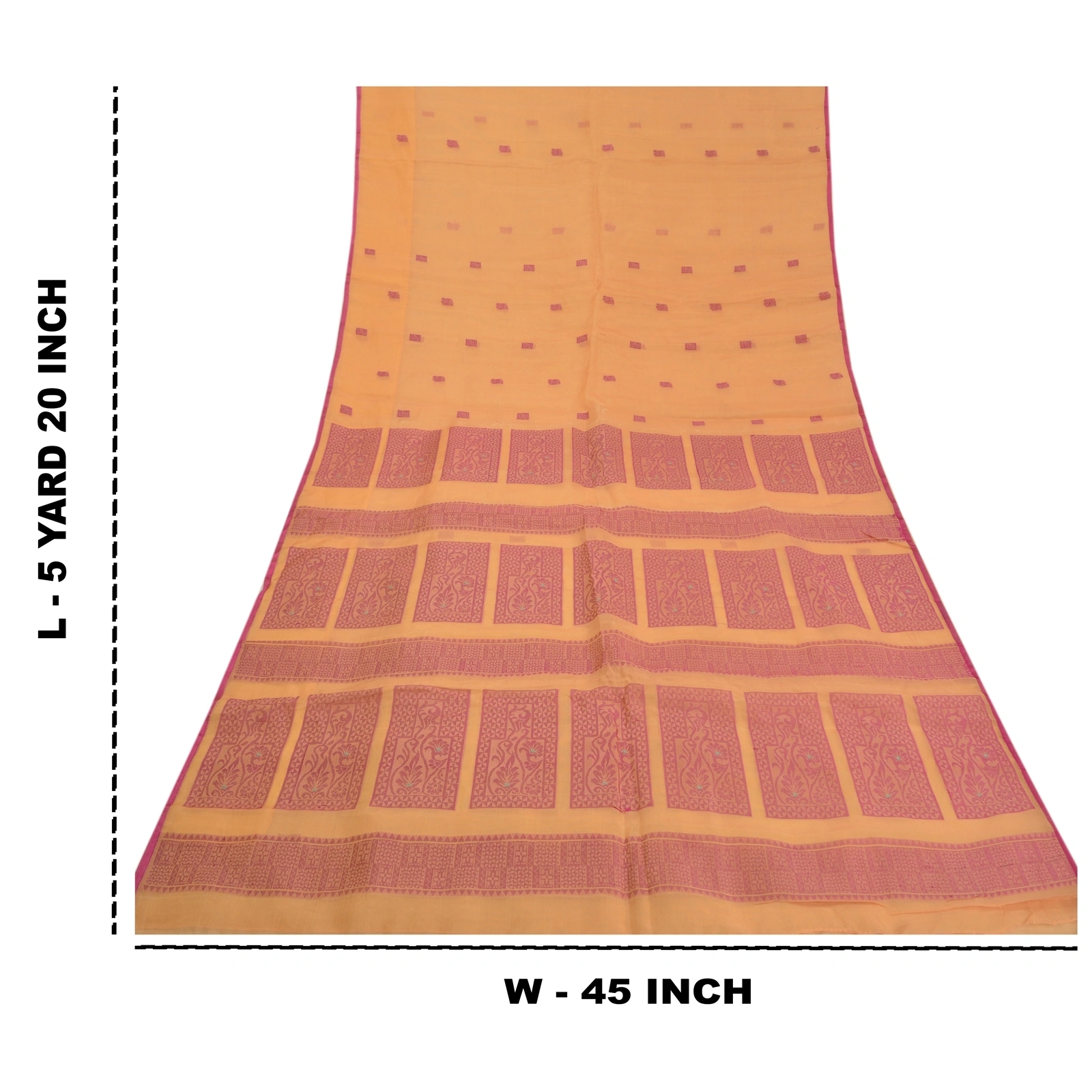 Sanskriti Vintage Fawn Indian Sarees 100% Pure Silk Hand-Woven Craft Sari Fabric, PS-58425-Shade Of Fawn-Hand-Woven Work-100% Pure Silk-1