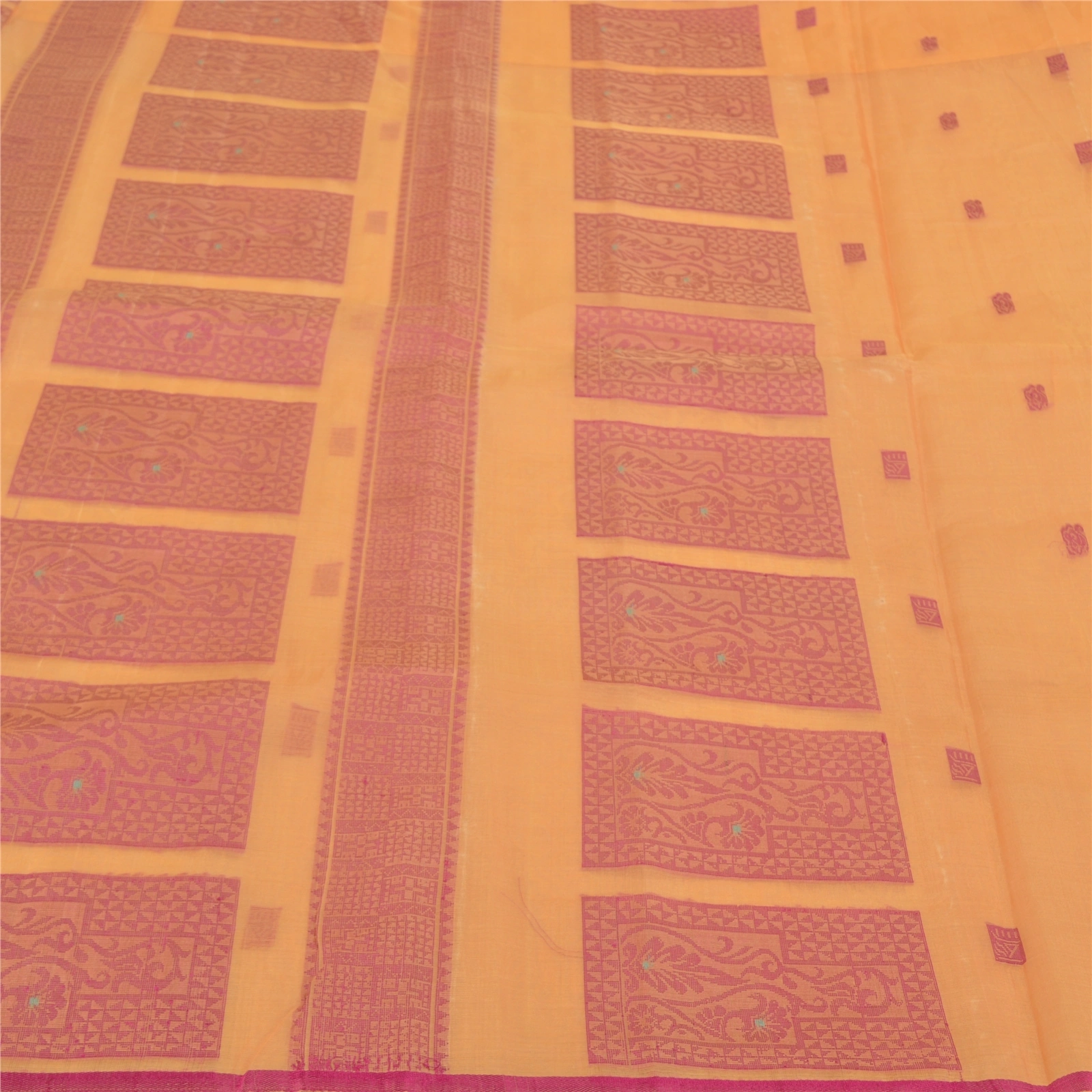 Sanskriti Vintage Fawn Indian Sarees 100% Pure Silk Hand-Woven Craft Sari Fabric, PS-58425-Shade Of Fawn-Hand-Woven Work-100% Pure Silk-3