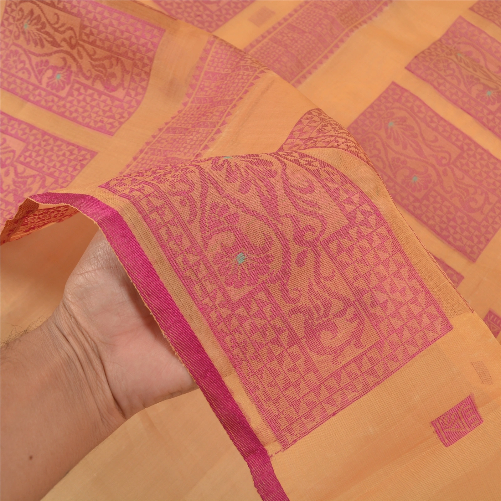 Sanskriti Vintage Fawn Indian Sarees 100% Pure Silk Hand-Woven Craft Sari Fabric, PS-58425-Shade Of Fawn-Hand-Woven Work-100% Pure Silk-4