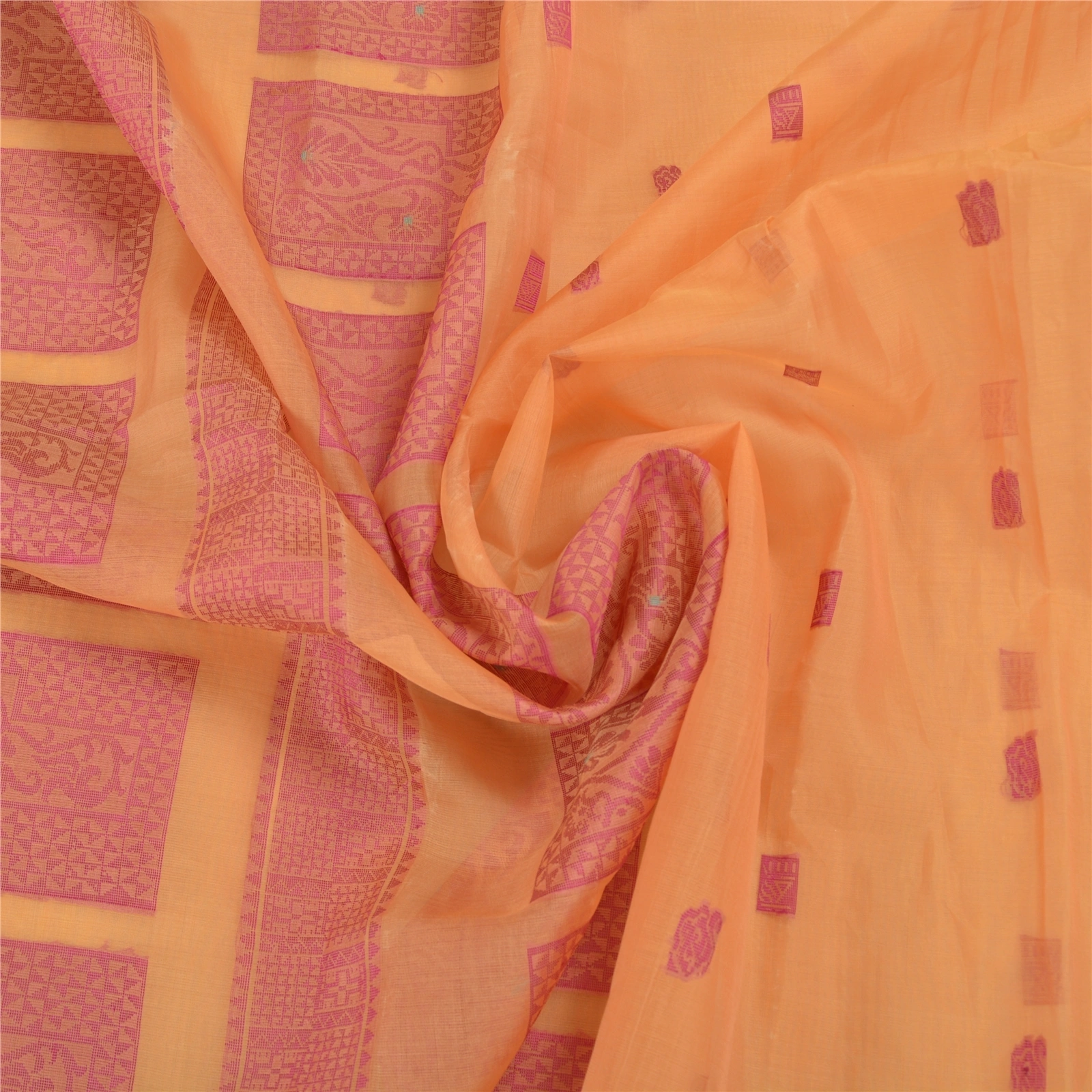 Sanskriti Vintage Fawn Indian Sarees 100% Pure Silk Hand-Woven Craft Sari Fabric, PS-58425-Shade Of Fawn-Hand-Woven Work-100% Pure Silk-6