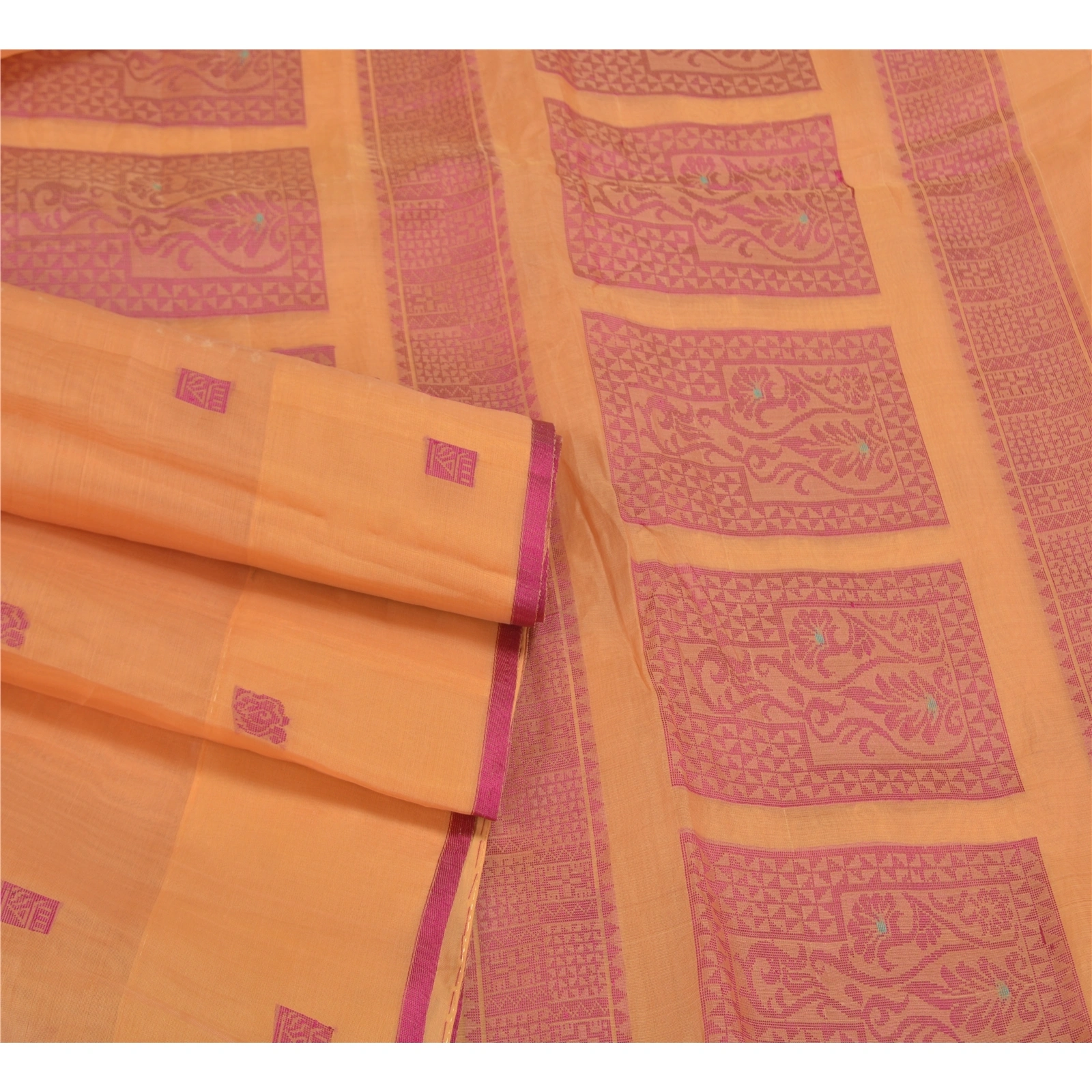 Sanskriti Vintage Fawn Indian Sarees 100% Pure Silk Hand-Woven Craft Sari Fabric, PS-58425-Shade Of Fawn-Hand-Woven Work-100% Pure Silk-7