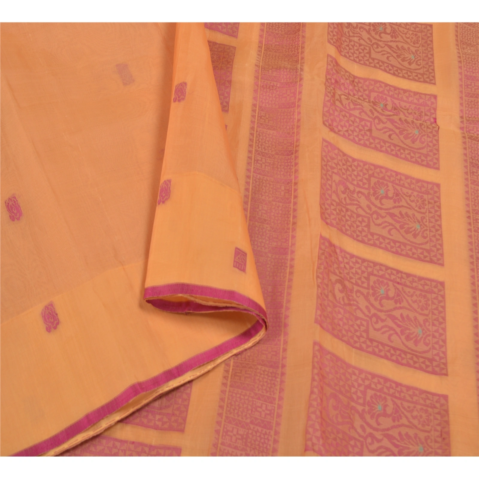 Sanskriti Vintage Fawn Indian Sarees 100% Pure Silk Hand-Woven Craft Sari Fabric, PS-58425-Shade Of Fawn-Hand-Woven Work-100% Pure Silk-9