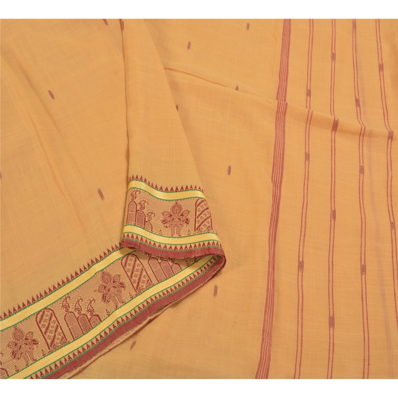 Sanskriti Vintage Beige Sarees Pure Cotton Hand-Woven Tant Premium Sari Fabric, PS-58427-Shade Of Beige-Thread Work-100% Pure Cotton-9