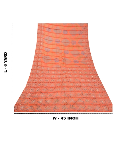 Sanskriti Vintage Peach Indian Sarees Pure Silk Hand Beaded Premium Sari Fabric, PS-58437-Shade Of Peach-Zardozi Work-100% Pure Silk-1