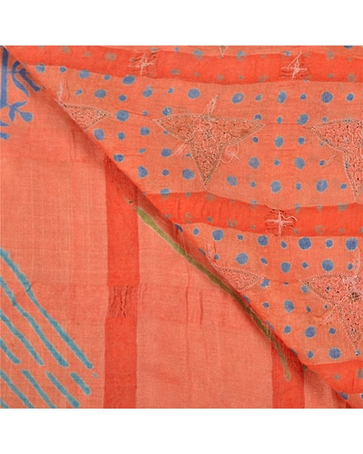 Sanskriti Vintage Peach Indian Sarees Pure Silk Hand Beaded Premium Sari Fabric, PS-58437-Shade Of Peach-Zardozi Work-100% Pure Silk-2