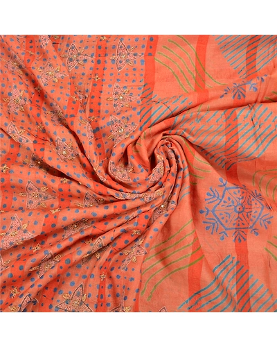 Sanskriti Vintage Peach Indian Sarees Pure Silk Hand Beaded Premium Sari Fabric, PS-58437-Shade Of Peach-Zardozi Work-100% Pure Silk-6