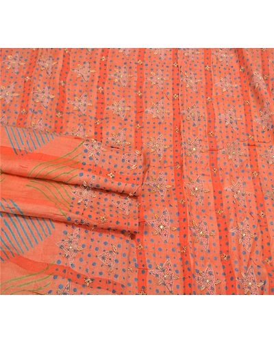 Sanskriti Vintage Peach Indian Sarees Pure Silk Hand Beaded Premium Sari Fabric, PS-58437-Shade Of Peach-Zardozi Work-100% Pure Silk-7