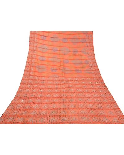 Sanskriti Vintage Peach Indian Sarees Pure Silk Hand Beaded Premium Sari Fabric, PS-58437-Shade Of Peach-Zardozi Work-100% Pure Silk-8