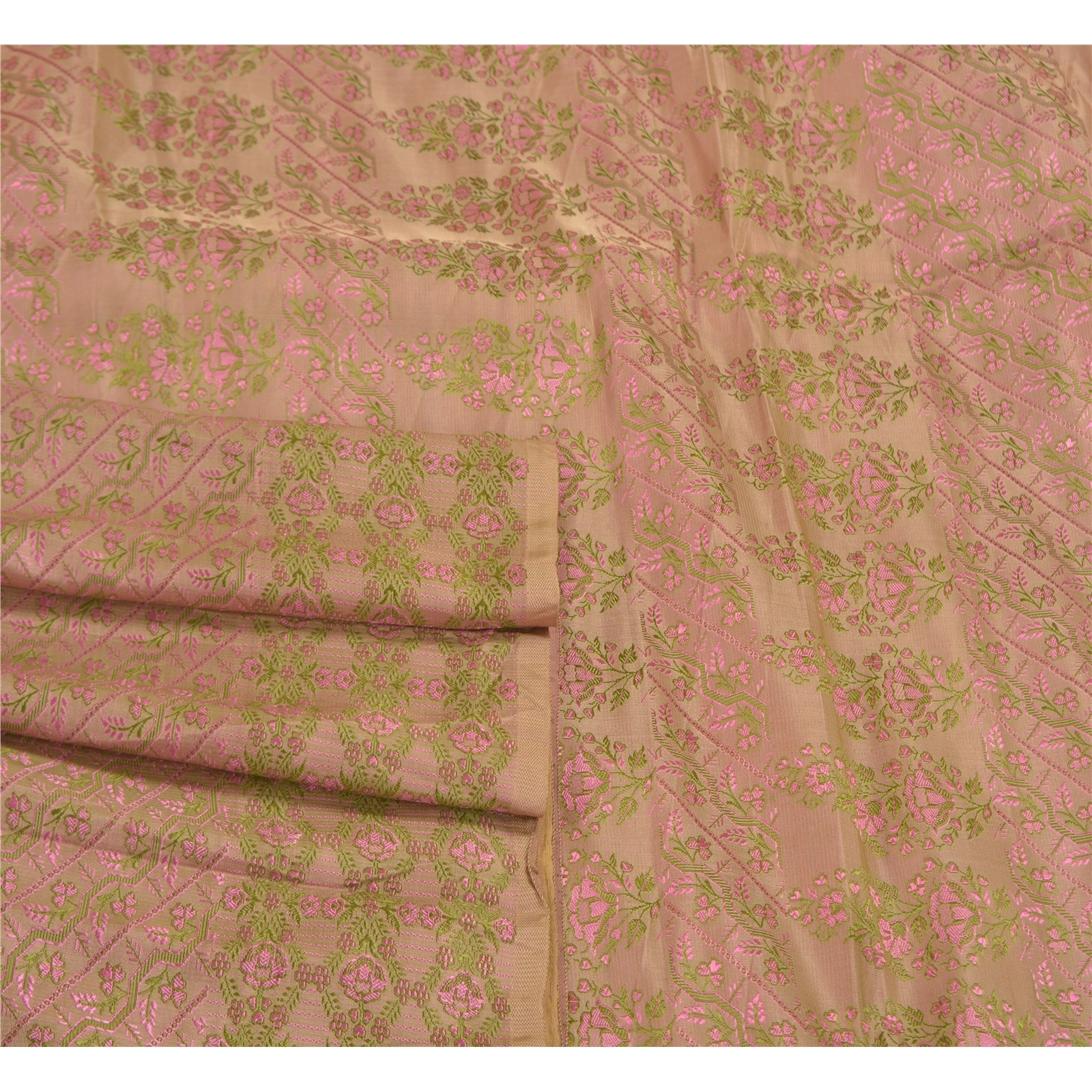 Sanskriti Vintage Fawn Sarees 100% Pure Silk Woven Cultural Sari Craft Fabric, PS-58445-Shade Of Fawn-Woven Work-100% Pure Silk-7