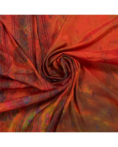 Sanskriti Vintage Orange Sarees Pure Silk Handwoven Tie-Dye Premium Sari Fabric, PS-58446-Orange &amp; Green-Hand-Woven Work-100% Pure Silk-6