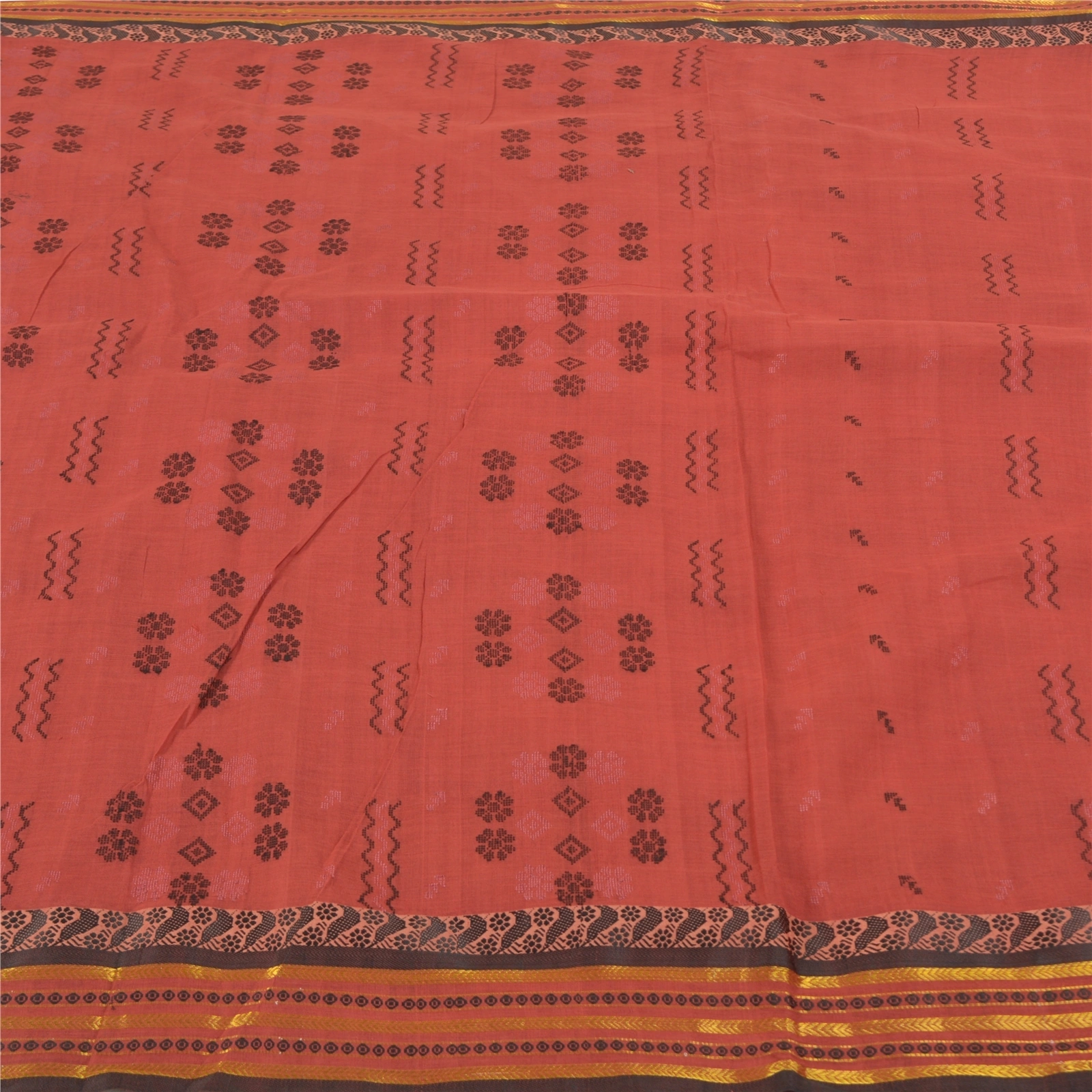 Sanskriti Vintage Scarlet Sarees Pure Cotton Hand-Woven Tant Premium Sari Fabric, PS-58447-Shade Of Scarlet-Hand-Woven Work-100% Pure Cotton-3